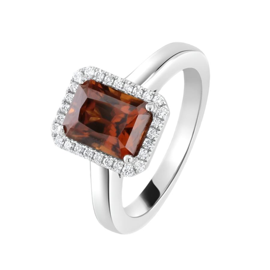 Dipples-18ct White Gold Octangonal Cut Orange Zircon & Diamond Halo Cluster Ring-Dipples Jewellers