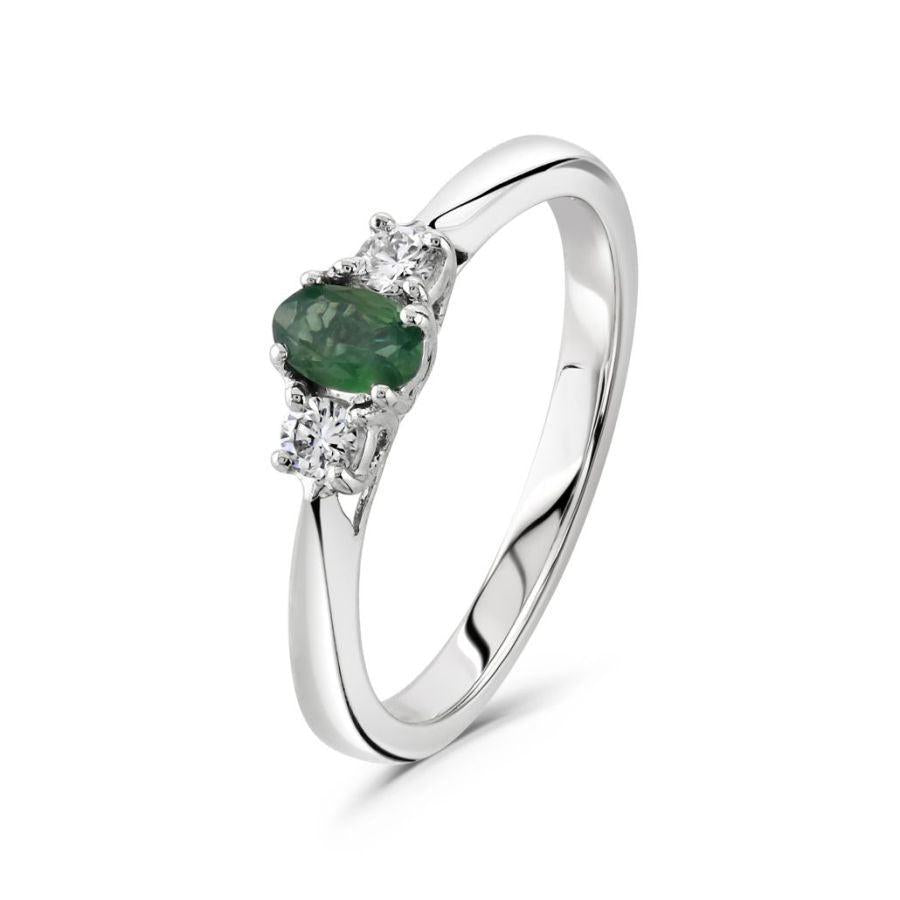 Dipples-18ct White Gold Oval Cut Alexandrite & Round Brilliant Cut Diamond Trilogy Ring-Dipples Jewellers