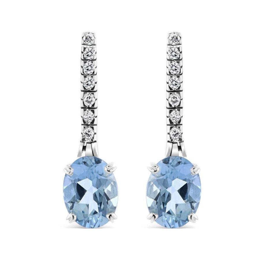 Dipples-18ct White Gold Oval Cut Aquamarine & Diamond Drop Earrings-Dipples Jewellers