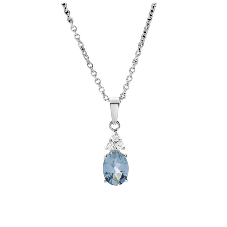 Dipples-18ct White Gold Oval Cut Aquamarine & Diamond Pendant & Chain-Dipples Jewellers