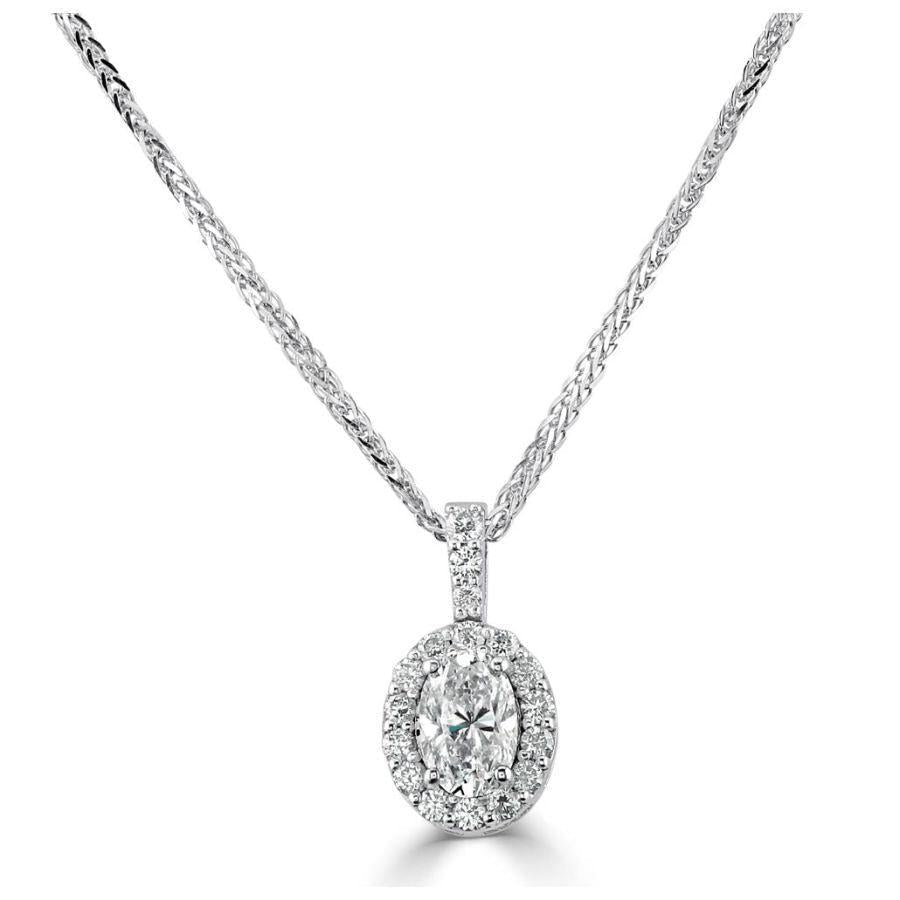 Dipples-18ct White Gold Oval Cut Diamond Halo Cluster Pendant-Dipples Jewellers