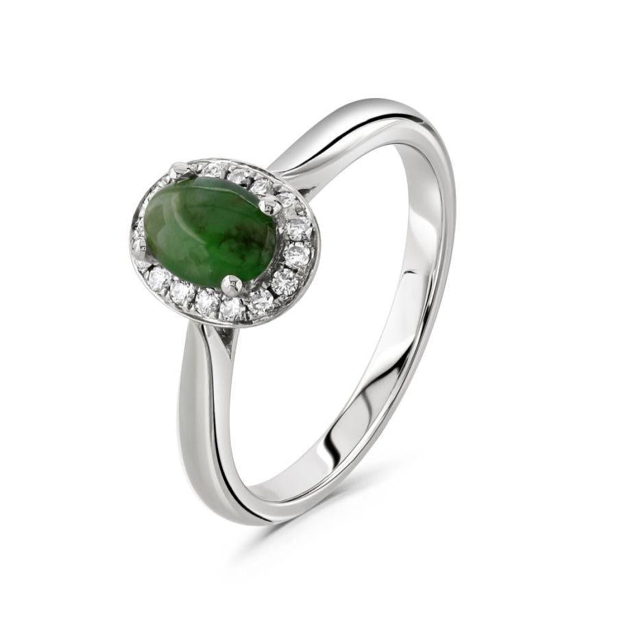 Dipples-18ct White Gold Oval Cut Jadeite & Round Brilliant Cut Diamond Halo Cluster Ring-Dipples Jewellers