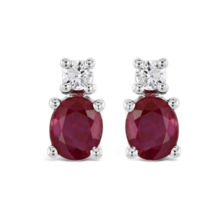 Dipples-18ct White Gold Oval Cut Ruby & Round Brilliant Cut Diamond Earrings-Dipples Jewellers