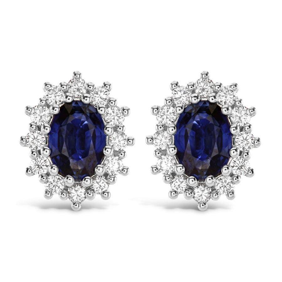 Dipples-18ct White Gold Oval Cut Sapphire & Diamond Cluster Stud Earrings-Dipples Jewellers