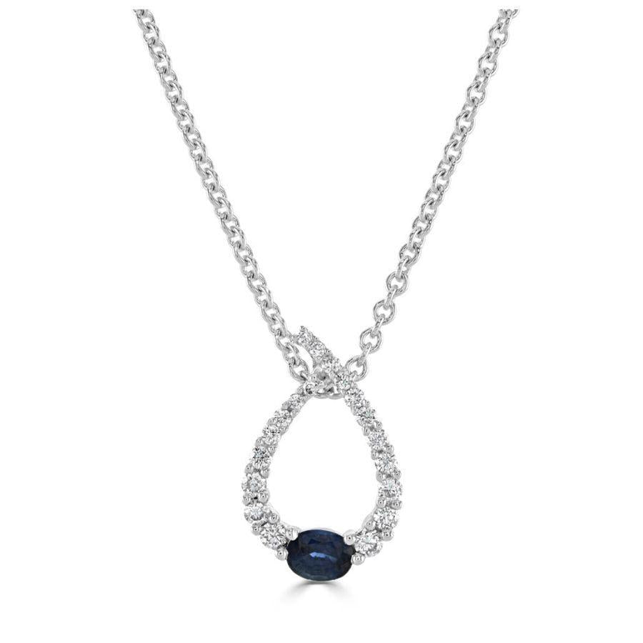 Dipples-18ct White Gold Oval Cut Sapphire & Diamond Loop Pendant-Dipples Jewellers