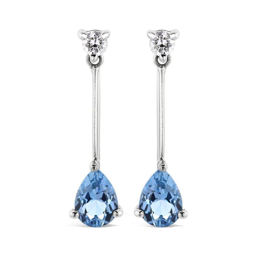 Dipples-18ct White Gold Pear Cut Aquamarine & Diamond Long Drop Earrings-Dipples Jewellers