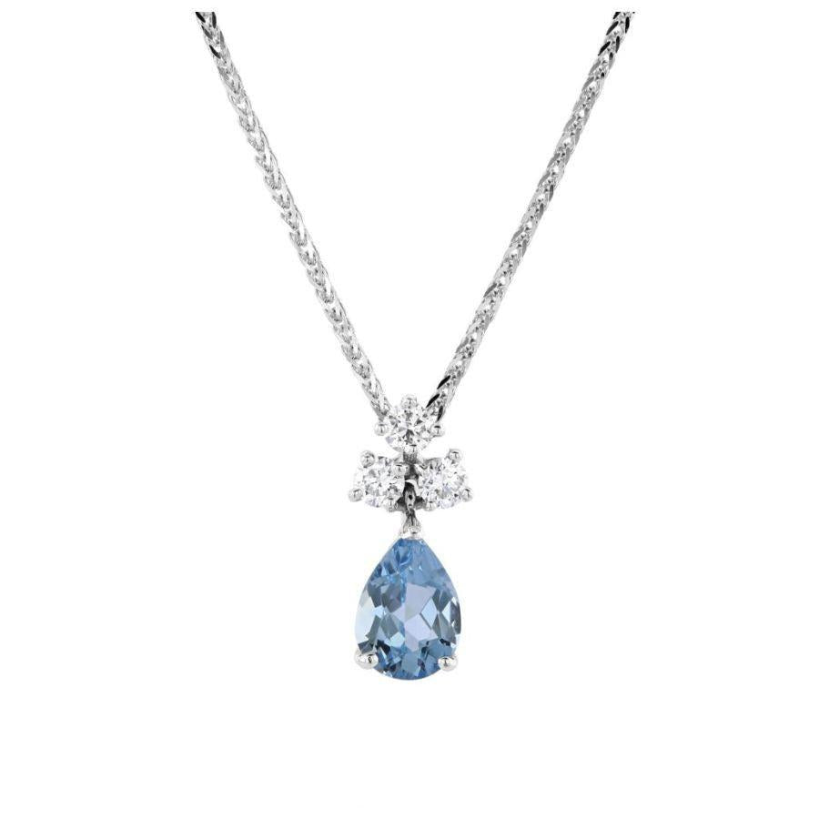 Dipples-18ct White Gold Pear Cut Aquamarine & Diamond Pendant & Chain-Dipples Jewellers