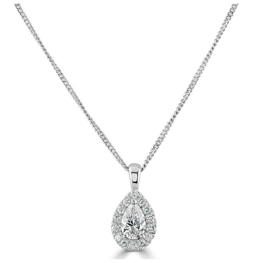 Dipples-18ct White Gold Pear Cut Diamond Halo Cluster Pendant-Dipples Jewellers