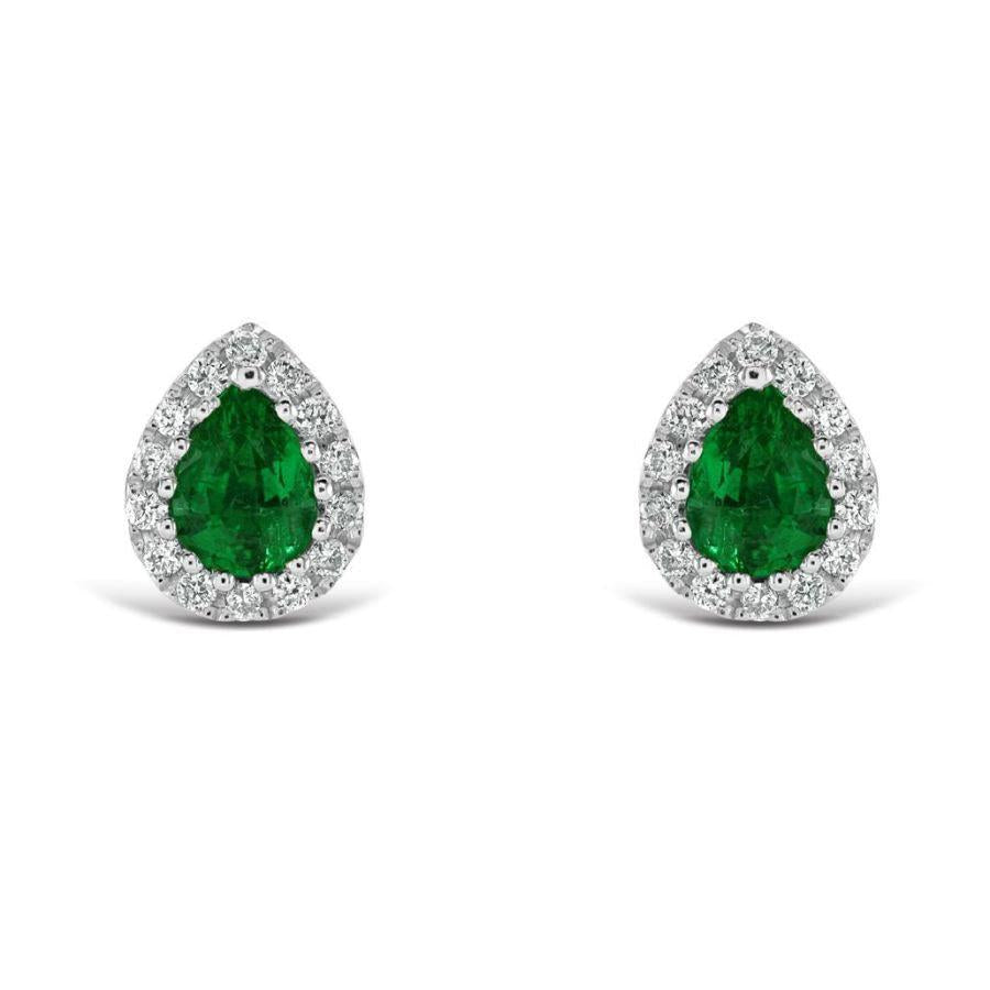 Dipples-18ct White Gold Pear Cut Emerald & Diamond Cluster Stud Earrings-Dipples Jewellers