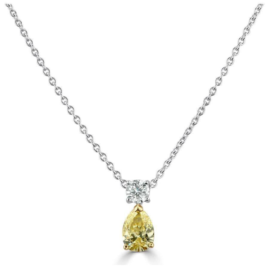 Dipples-18ct White Gold Pear Cut Fancy Yellow Diamond & Round Brilliant Cut Diamond Drop Pendant-Dipples Jewellers