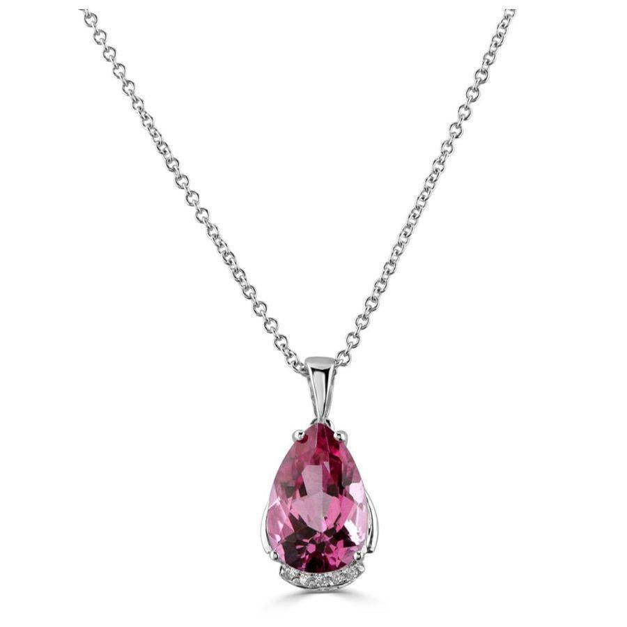Dipples-18ct White Gold Pear Cut Pink Topaz & Diamond Pendant & Chain-Dipples Jewellers