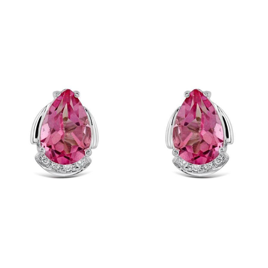 Dipples-18ct White Gold Pear Cut Pink Topaz & Diamond Stud Earrings-Dipples Jewellers