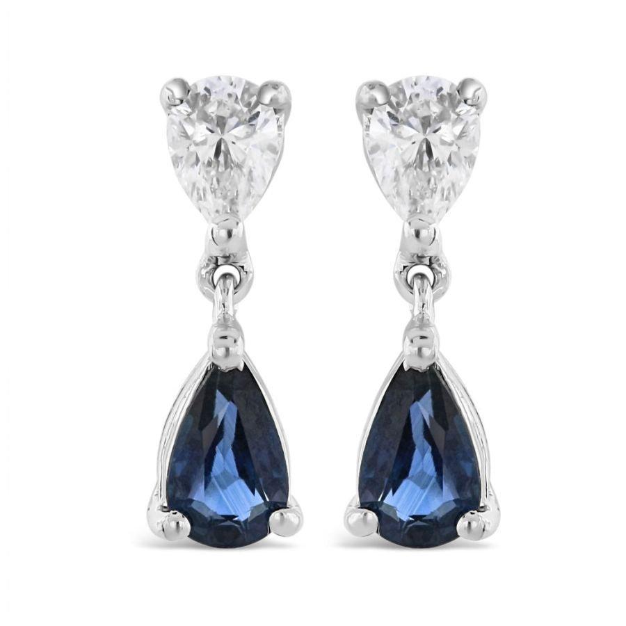Dipples-18ct White Gold Pear Cut Sapphire & Diamond Drop Earrings-Dipples Jewellers