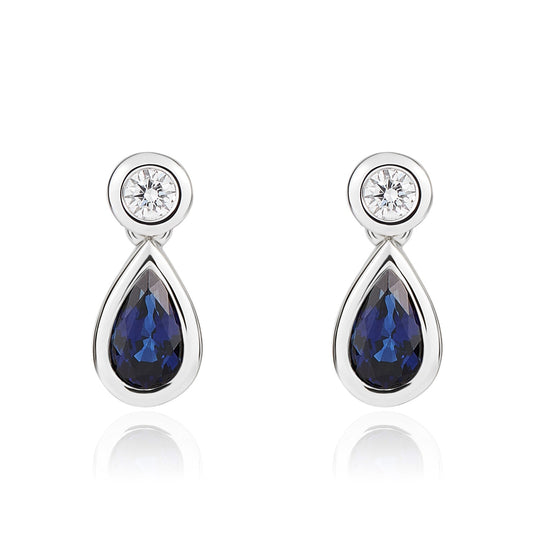 Dipples-18ct White Gold Pear Shaped Sapphire & Round Diamond Two Stone Earrings-Dipples Jewellers