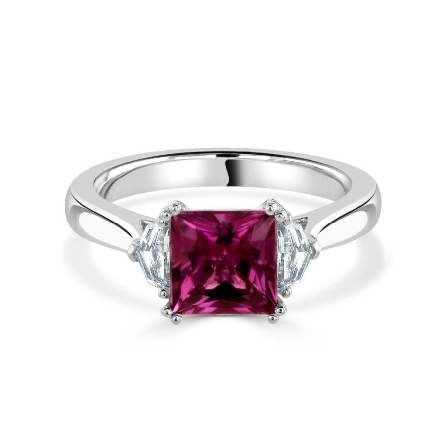 Dipples-18ct White Gold Pink Tourmaline & Fancy Cut Diamond Trilogy Ring-Dipples Jewellers