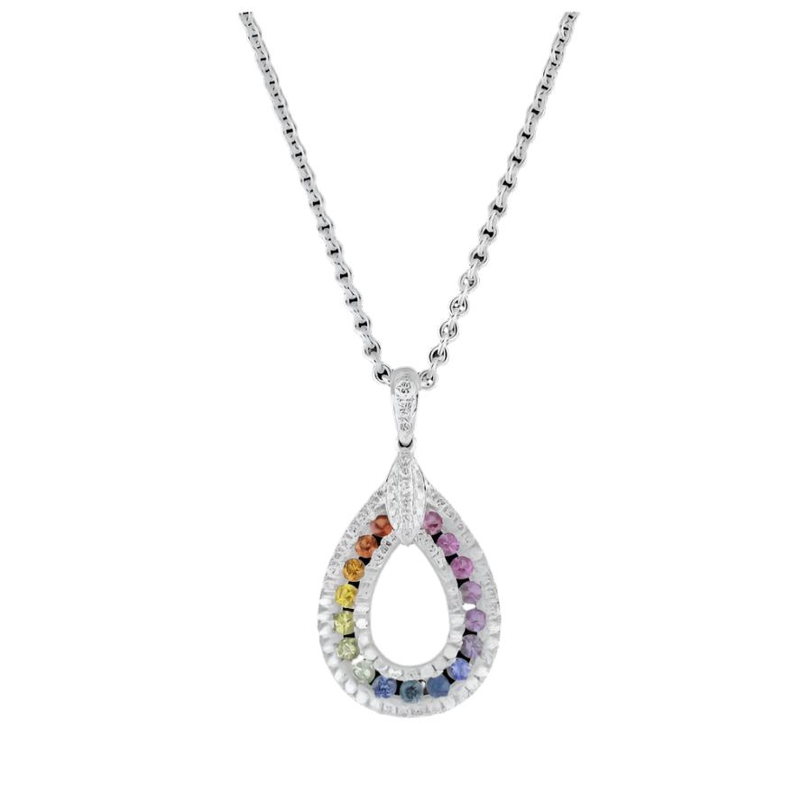 Dipples-18ct White Gold Rainbow Sapphire & Diamond Teardrop Shaped Pendant-Dipples Jewellers