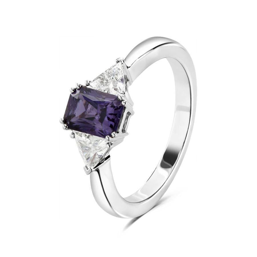 Dipples-18ct White Gold Rectangular Cut Purple Sapphire & Trilliant Cut Diamond Trilogy Ring-Dipples Jewellers