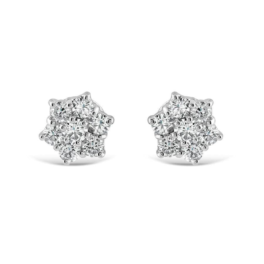 Dipples-18ct White Gold Round Brilliant Cut Diamond Cluster Stud Earrings-Dipples Jewellers