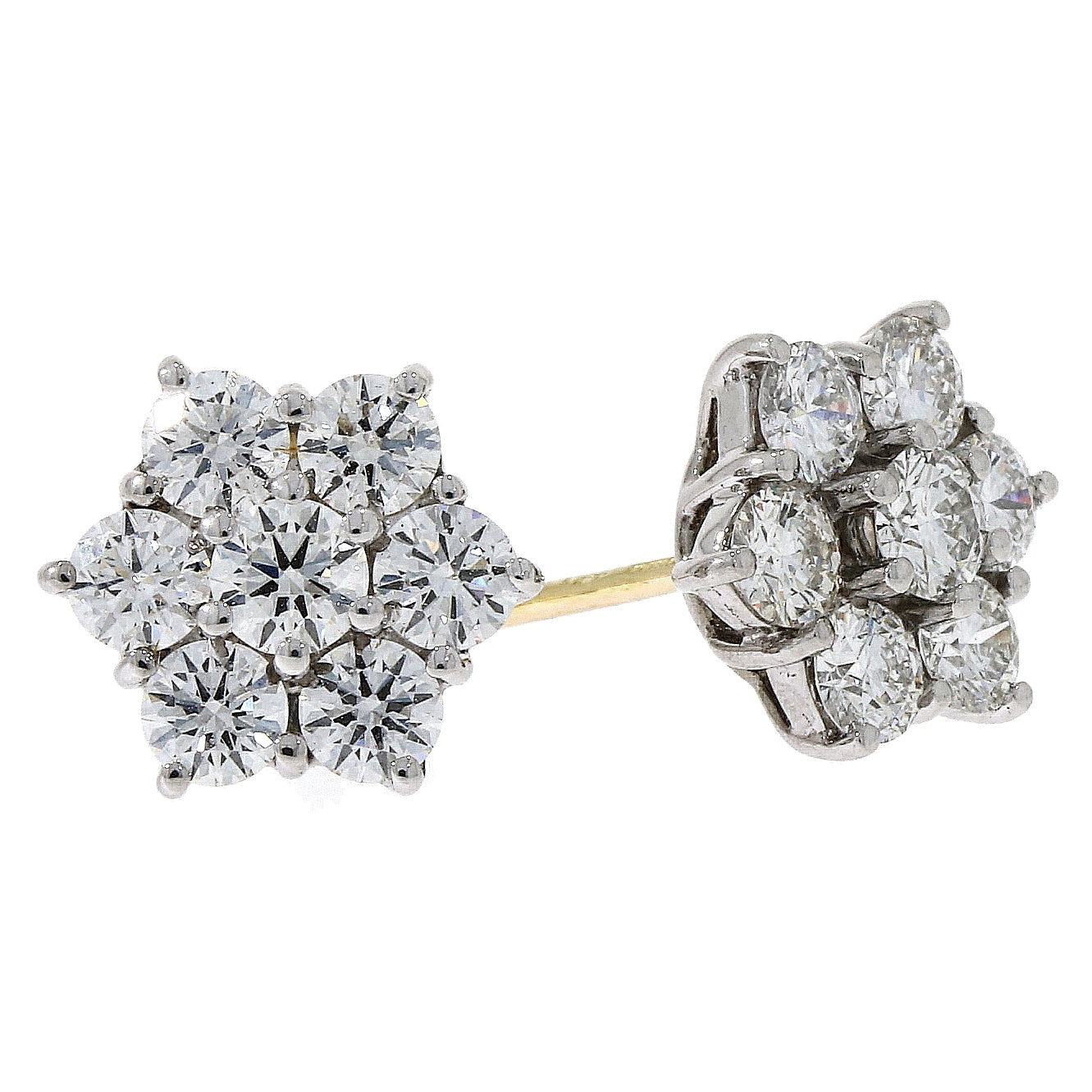 18ct White Gold Round Brilliant Cut Diamond Cluster Stud Earrings