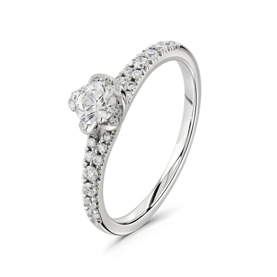 Dipples-18ct White Gold Round Brilliant Cut Diamond Floral Cluster Ring with Diamond Shoulders-Dipples Jewellers