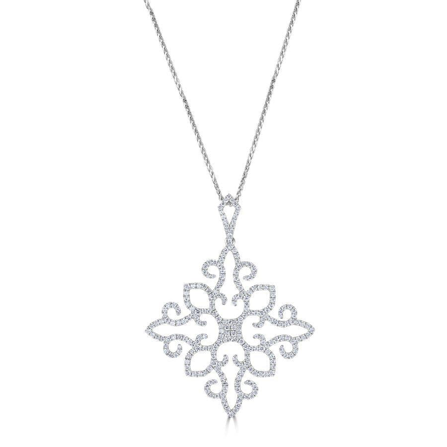 Dipples-18ct White Gold Round Brilliant Cut Diamond Openwork Pendant & Chain-Dipples Jewellers