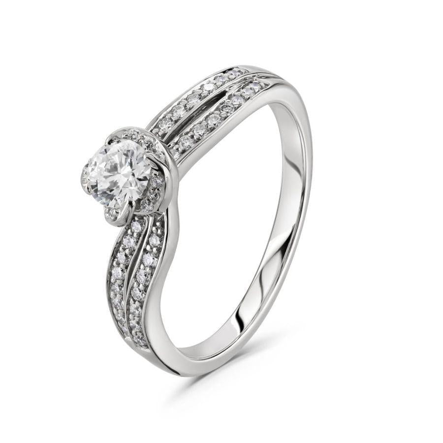 Dipples-18ct White Gold Round Brilliant Cut Diamond Ring with 2-Row Diamond Shoulders-Dipples Jewellers