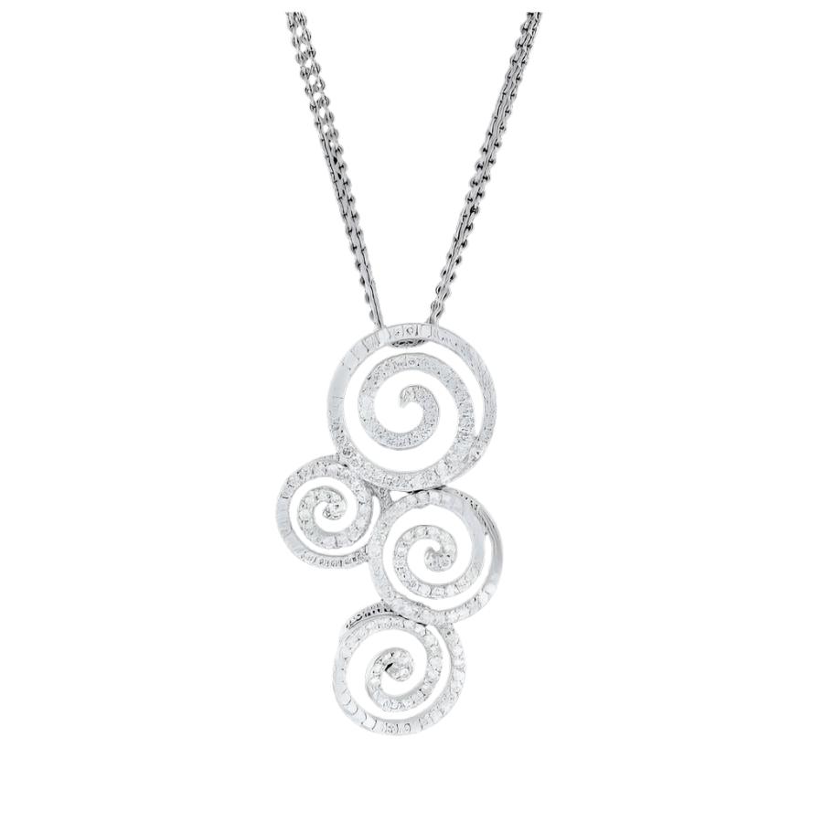Dipples-18ct White Gold Round Brilliant Cut Diamond Swirl Pendant & Chain-Dipples Jewellers