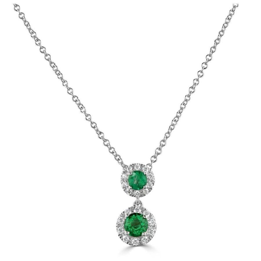 Dipples-18ct White Gold Round Cut Emerald & Diamond Double Halo Cluster Drop Pendant-Dipples Jewellers