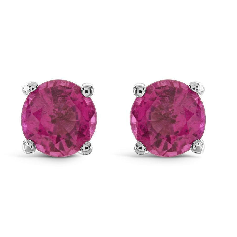 Dipples-18ct White Gold Round Cut Rubellite Stud Earrings-Dipples Jewellers