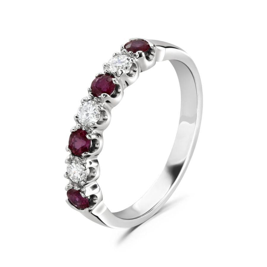 Dipples-18ct White Gold Round Cut Ruby & Diamond 7-Stone Half Eternity Ring-Dipples Jewellers