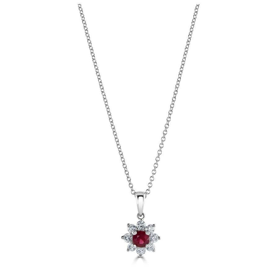 Dipples-18ct White Gold Round Cut Ruby & Diamond Cluster Pendant-Dipples Jewellers