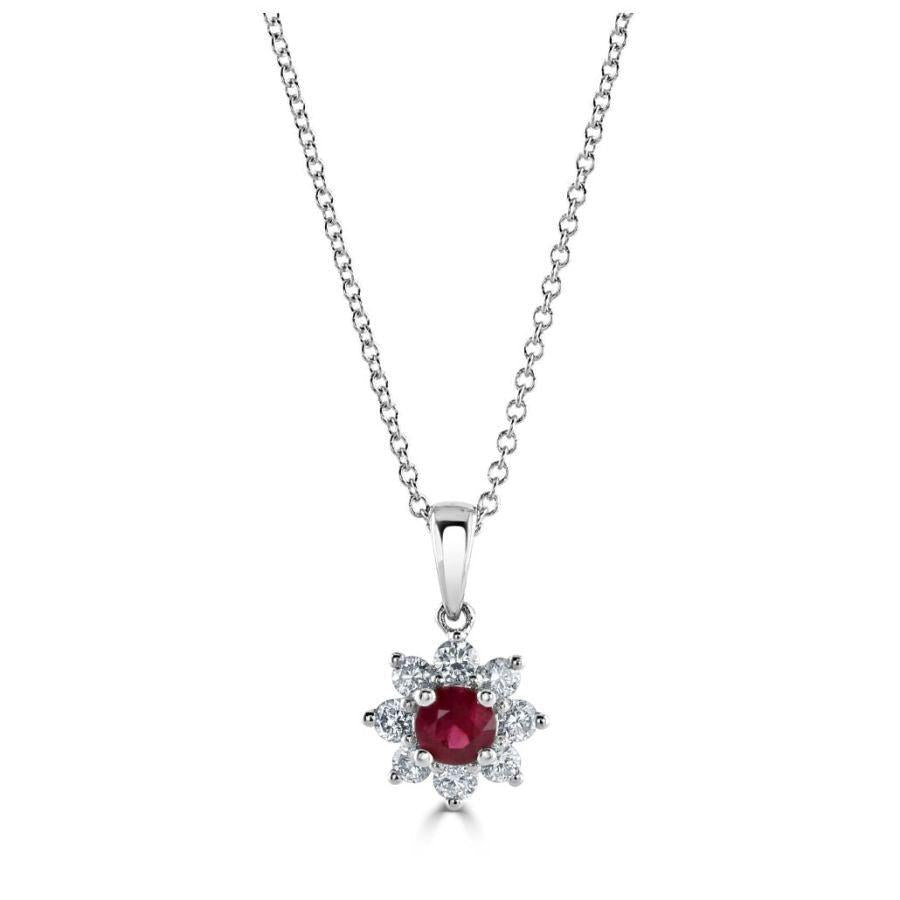 Dipples-18ct White Gold Round Cut Ruby & Diamond Cluster Pendant-Dipples Jewellers