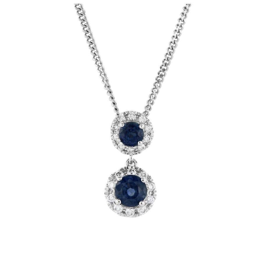 Dipples-18ct White Gold Round Cut Sapphire & Diamond Halo Cluster Drop Pendant-Dipples Jewellers