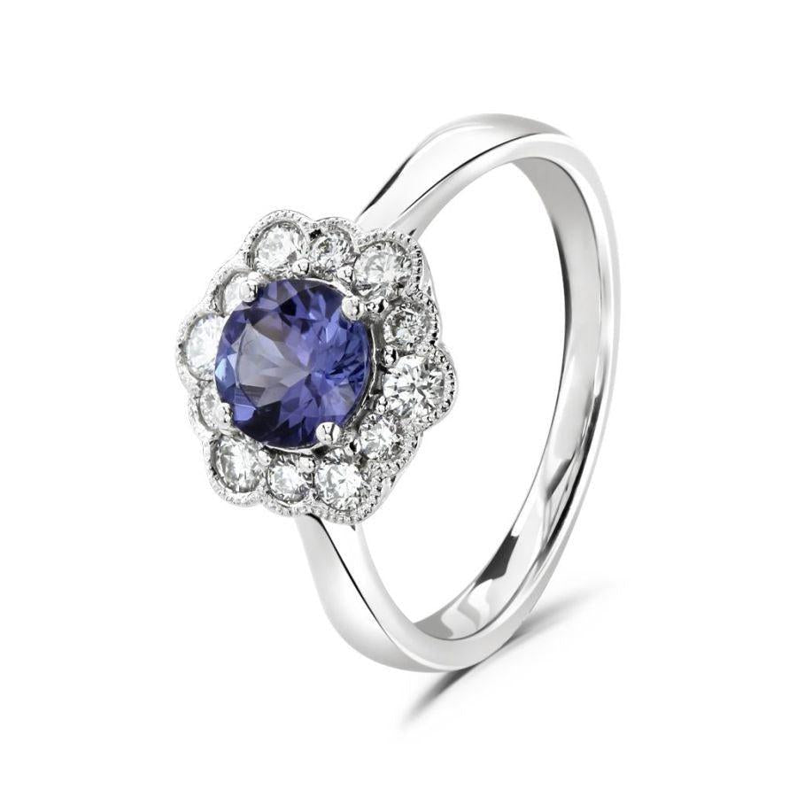 Dipples-18ct White Gold Round Cut Tanzanite & Diamond Hexagonal Cluster Ring-Dipples Jewellers