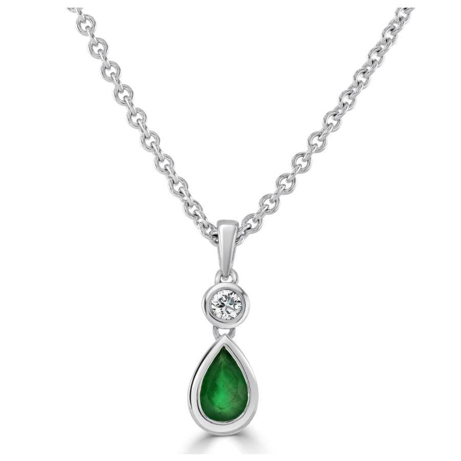 Dipples-18ct White Gold Rubover Set Pear Cut Emerald & Round Brilliant Cut Diamond Pendant-Dipples Jewellers