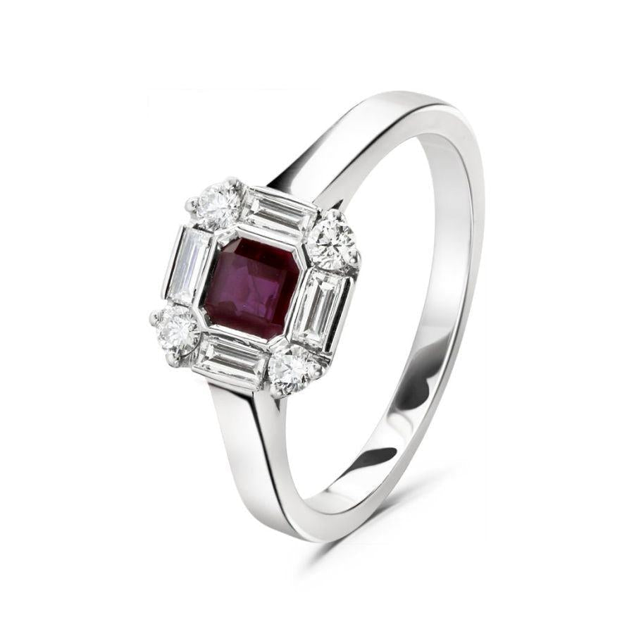 Dipples-18ct White Gold Ruby & Diamond Cluster Ring-Dipples Jewellers