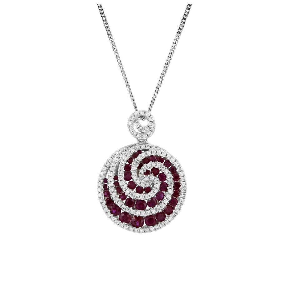 Dipples-18ct White Gold Ruby & Diamond Round Swirl Pendant-Dipples Jewellers