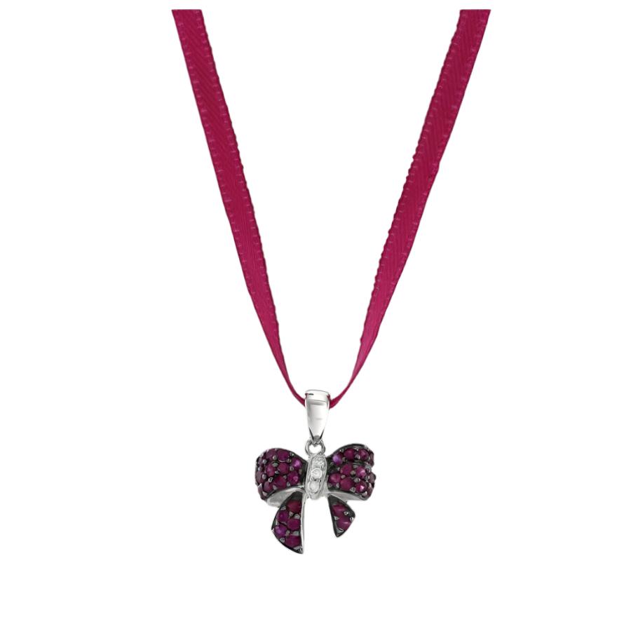 Dipples-18ct White Gold Ruby & Diamond Set Bow Pendant-Dipples Jewellers