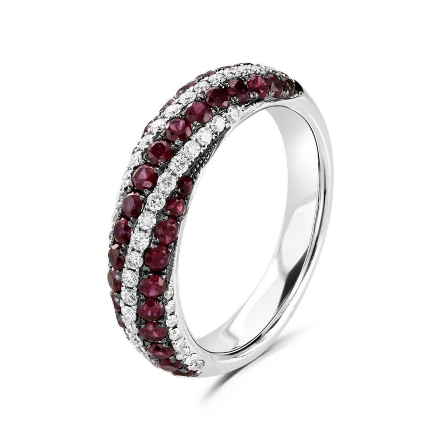 Dipples-18ct White Gold Ruby & Diamond Set Striped Ring-Dipples Jewellers