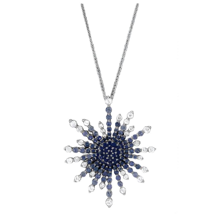 Dipples-18ct White Gold Sapphire & Diamond Starburst Pendant-Dipples Jewellers