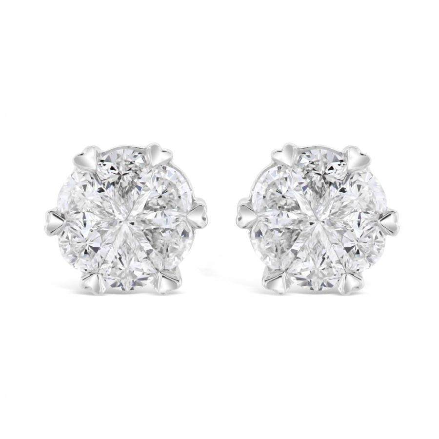 Dipples-18ct White Gold Triangular Cut Diamond Cluster Stud Earrings-Dipples Jewellers
