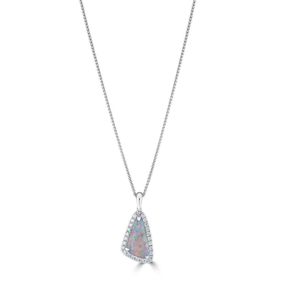 Dipples-18ct White Gold Triangular Opal & Diamond Halo Cluster Pendant-Dipples Jewellers