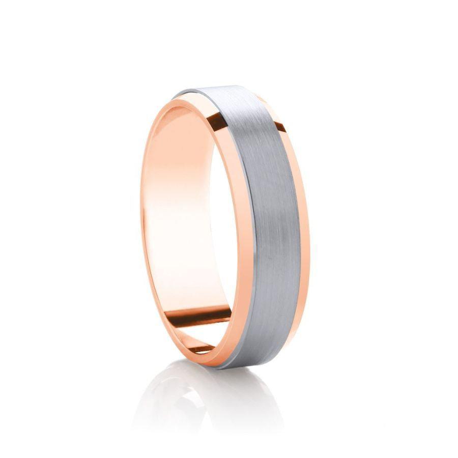 Dipples-18ct White & Rose Gold 6mm Flat Court Wedding Band, size W-Dipples Jewellers