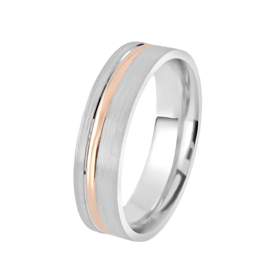 Dipples-18ct White & Rose Gold 6mm Flat Court Wedding Band, size X-Dipples Jewellers