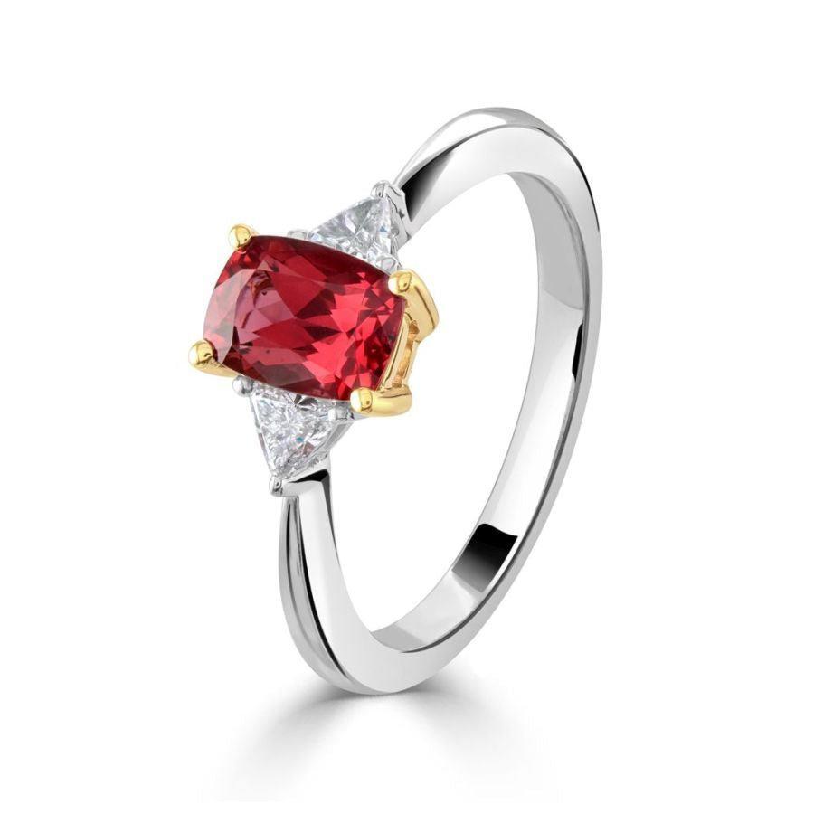 Dipples-18ct White & Yellow Gold Rectangular Red Spinel & Trilliant Cut Diamond Trilogy Ring-Dipples Jewellers