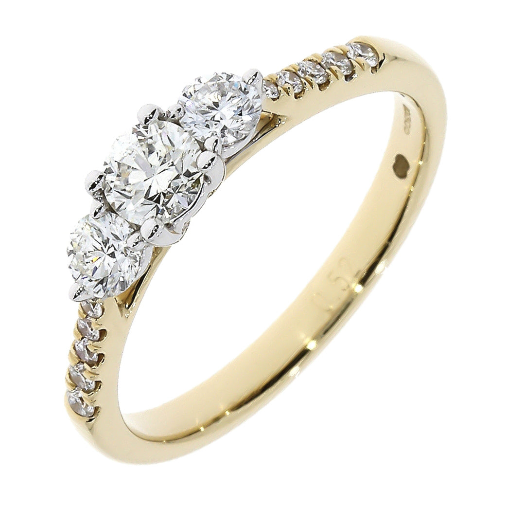 Dipples-18ct yellow and white gold 3 Diamond ring with Diamond set shoulders-Dipples Jewellers