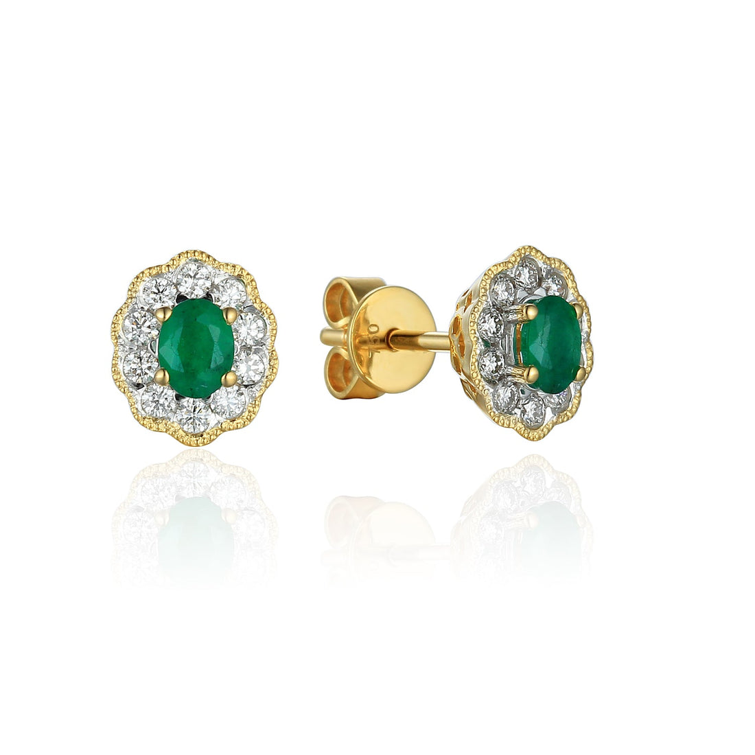 Dipples-18ct yellow and white gold Emerald and Diamond stud earrings-Dipples Jewellers