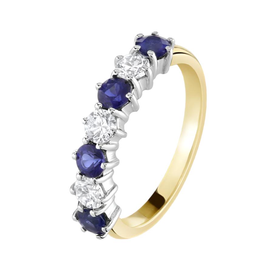 Dipples-18ct Yellow Gold 7-Stone Sapphire & Diamond Claw Set Ring-Dipples Jewellers