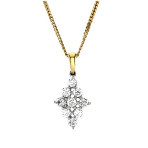 Dipples-18ct Yellow Gold 9-Round Brilliant Cut Diamond Cluster Pendant & Chain-Dipples Jewellers