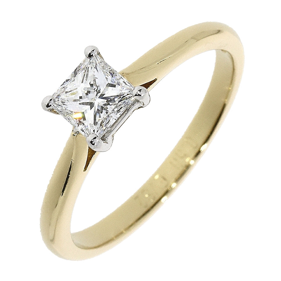 Dipples-18ct Yellow gold and platinum solitaire princess cut 4-claw diamond ring-Dipples Jewellers